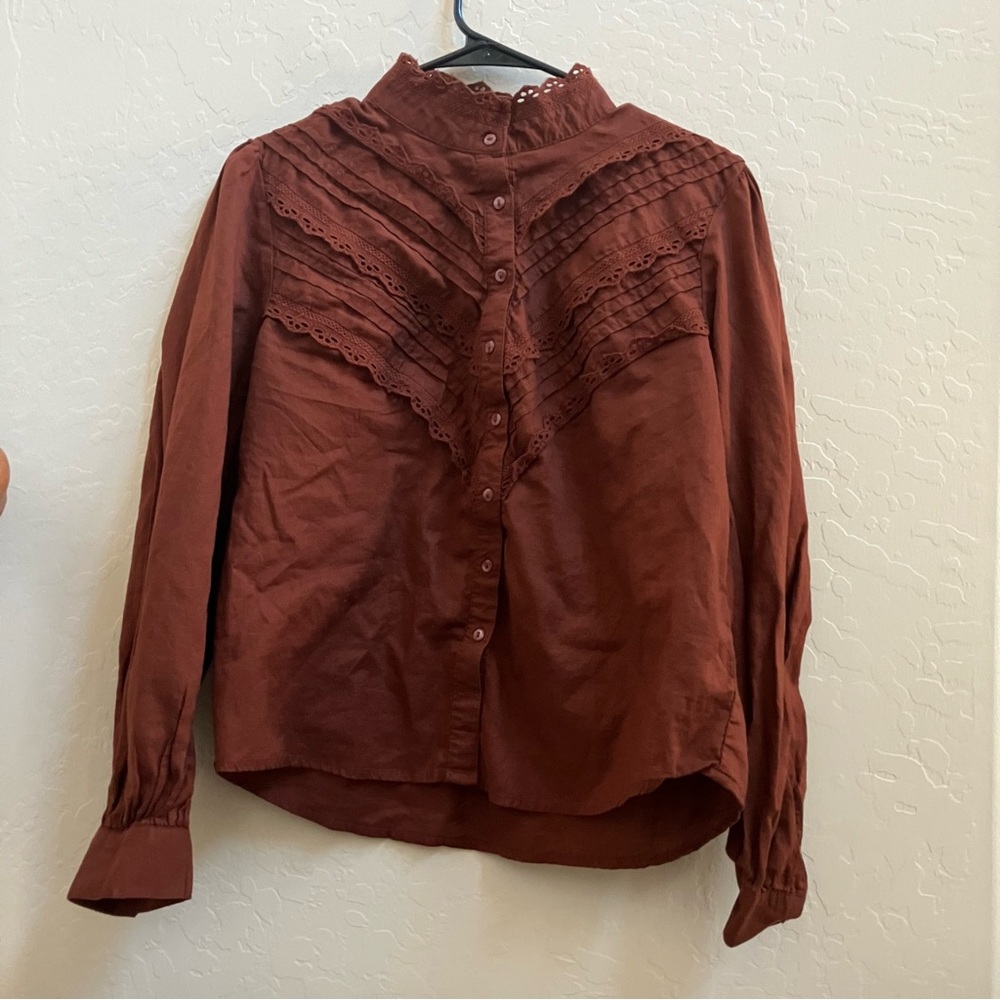 a.n.a Women’s Rust Button Down Shirt Sz M